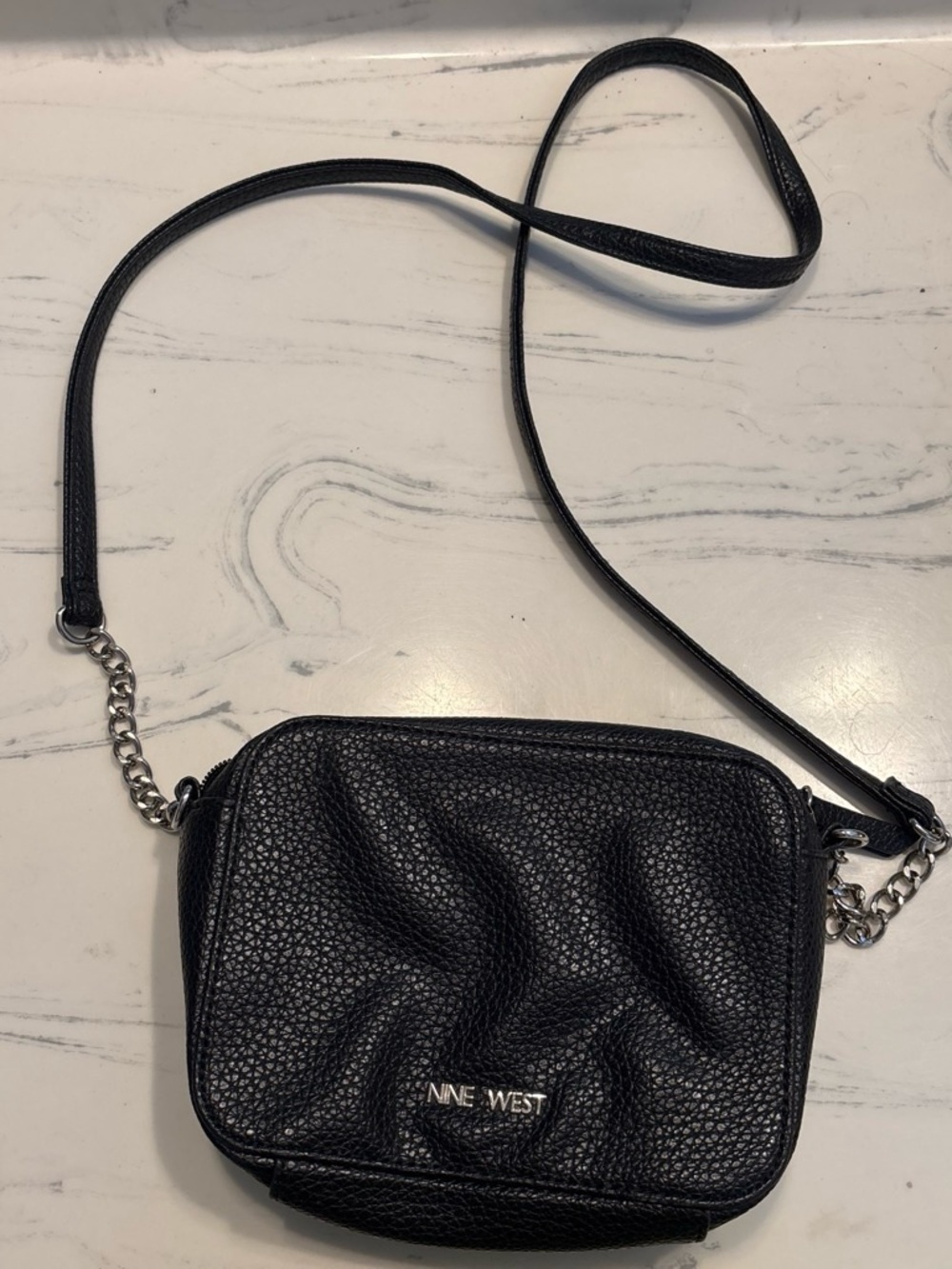 Nine West Black Pebbled Crossbody Purse with Chain Detail